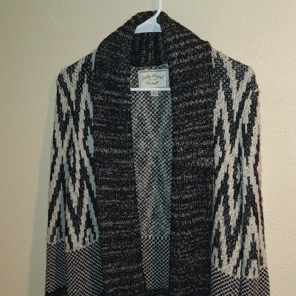 Lucky Brand Cotton/Wool Blend Long Line Cardigan Aztec Knit L - Picture 3 of 7